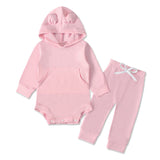 Baby Boys Girls Solid Color Hooded Halterie 2 Pcs Sets