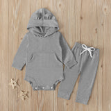 Baby Boys Girls Solid Color Hooded Halterie 2 Pcs Sets