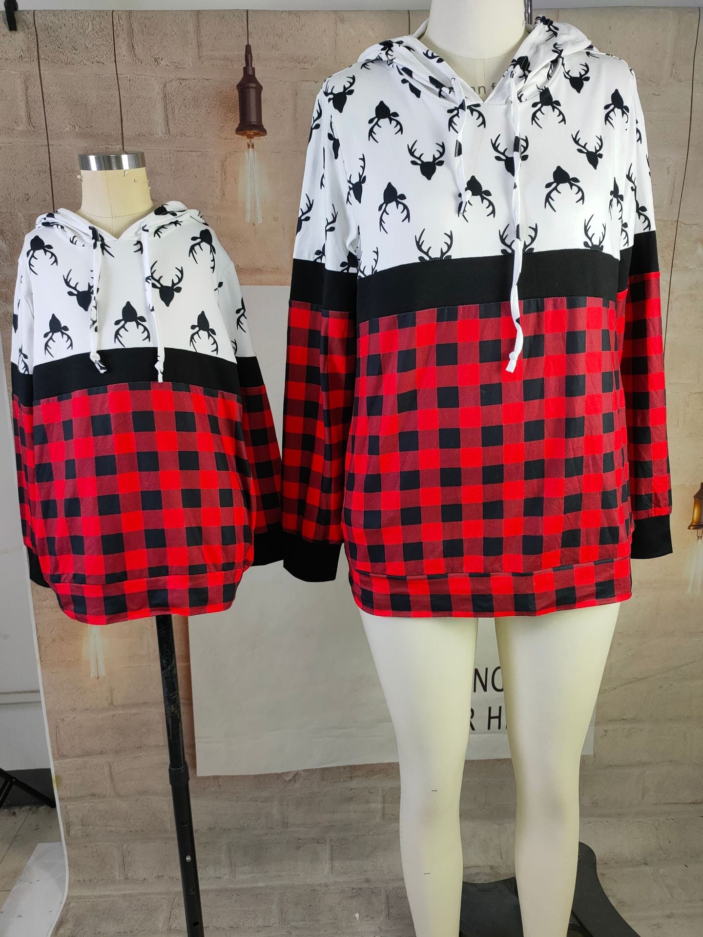 Family Matching Deer Head Plaid Christmas Parent-child Shirts