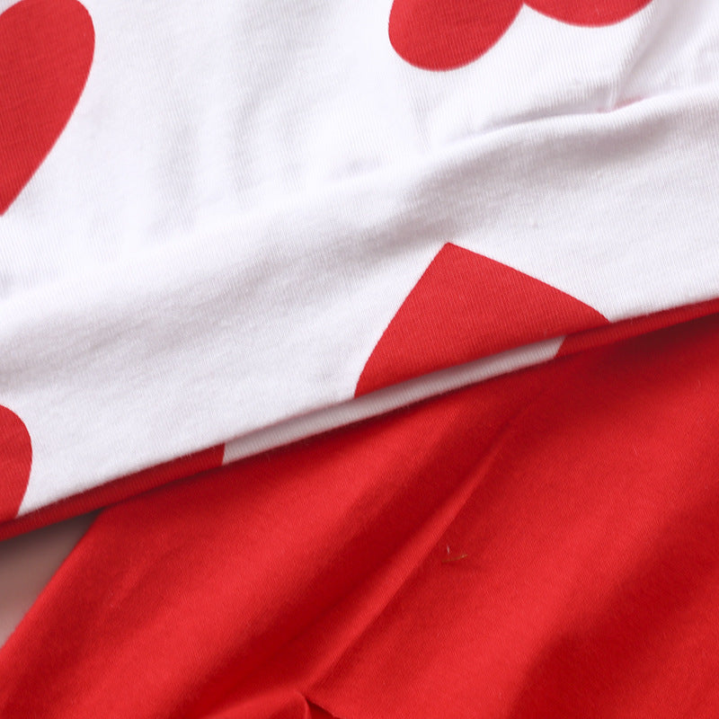 Kid Baby Girl Valentine's Day Heart Round Neck Long Sleeve 2 Pcs Sets