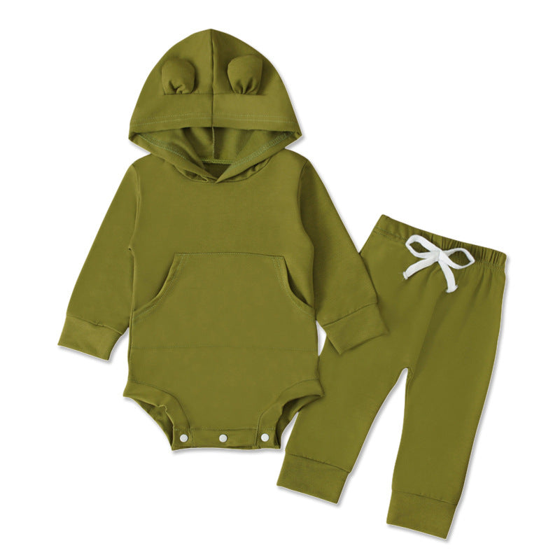 Baby Boys Girls Solid Color Hooded Halterie 2 Pcs Sets