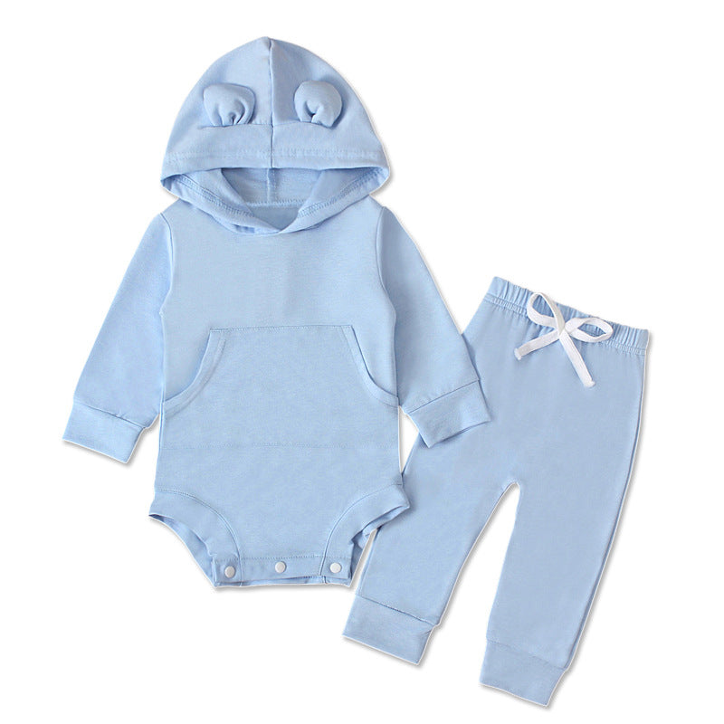 Baby Boys Girls Solid Color Hooded Halterie 2 Pcs Sets