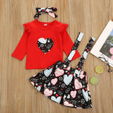 Baby Kid Toddler Girl Valentine's Day Suit Plaid Heart 3 Pcs Sets