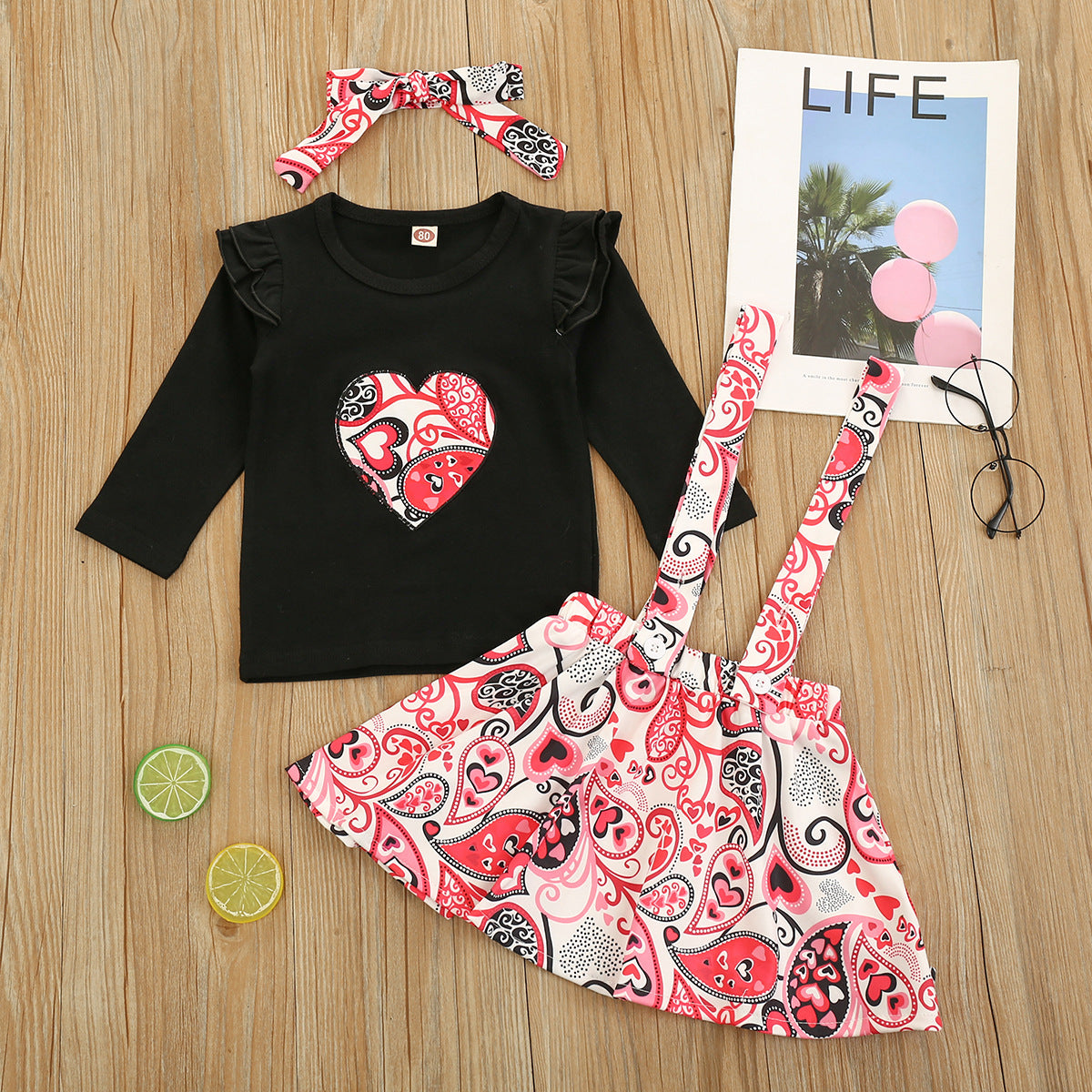 Baby Kid Toddler Girl Valentine's Day Suit Plaid Heart 3 Pcs Sets