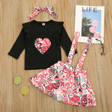 Baby Kid Toddler Girl Valentine's Day Suit Plaid Heart 3 Pcs Sets