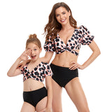 Family Matching Mom Daughter Bubble Sleeve Bikini Swimsuit