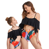 Family Matching Parent-child Split Hibiscus Lotus Leaf Swimsuit