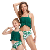 Family Matching Parenthood Tank Top Bikini Conservative High Waist Swimsuit