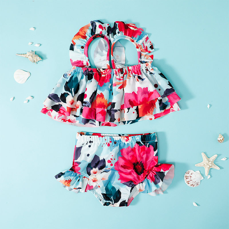 Kid Baby Girls Fashion Suspender Printed Swimsuit
