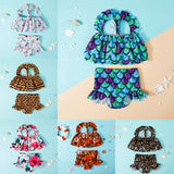Kid Baby Girls Fashion Suspender Printed Swimsuit