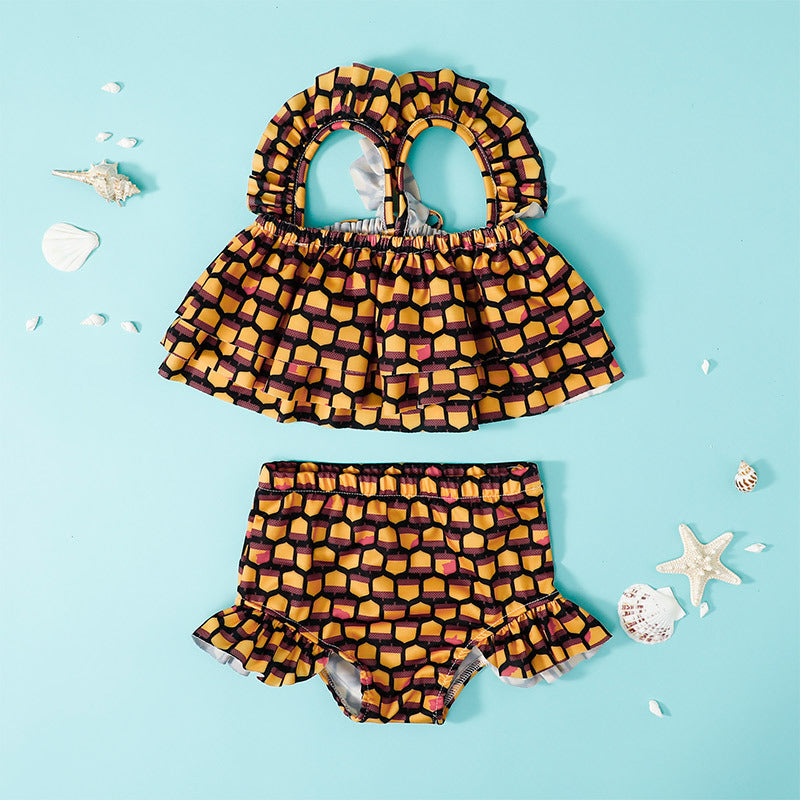 Kid Baby Girls Fashion Suspender Printed Swimsuit