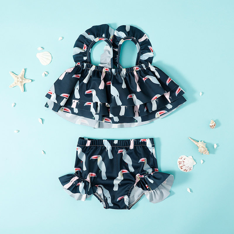 Kid Baby Girls Fashion Suspender Printed Swimsuit