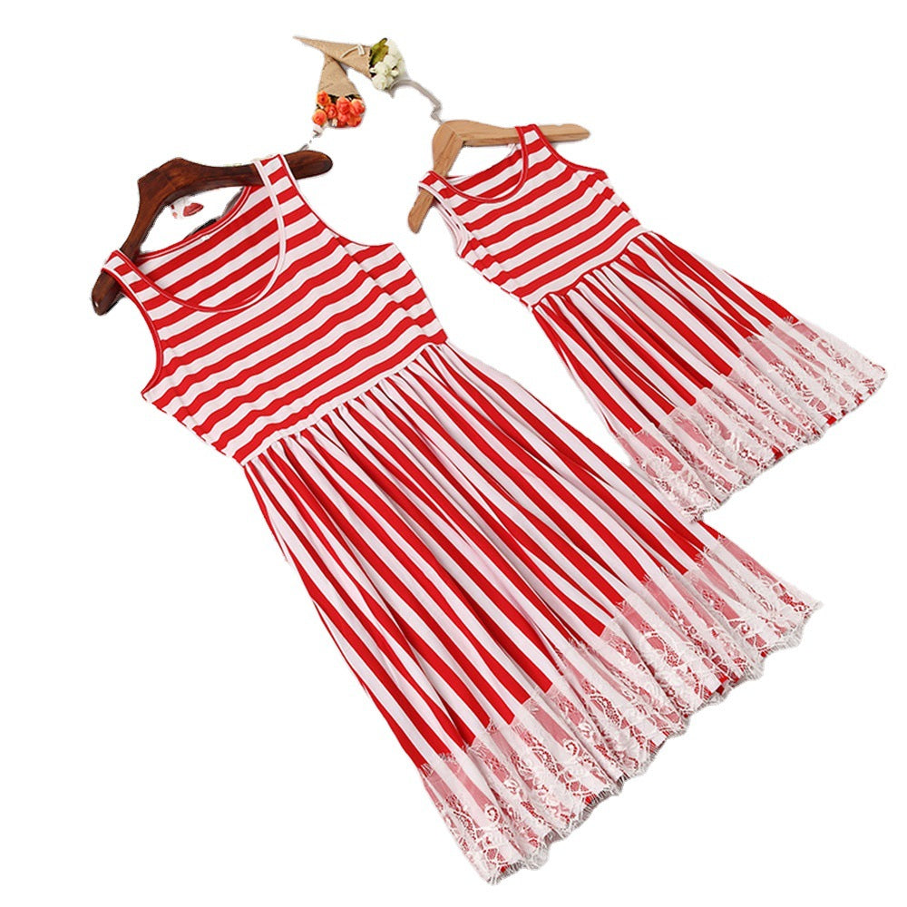 Family Matching Parent-child Mother-daughter Stripe Dresses