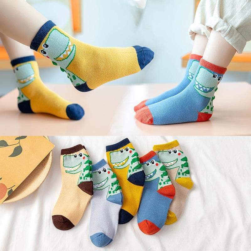 Baby / Toddler / Kid Cute Boys Cartoon Dinosaur Middle Socks 5 Packs