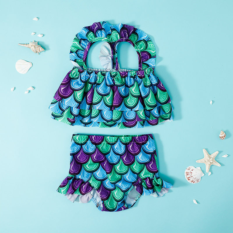Kid Baby Girls Fashion Suspender Printed Swimsuit