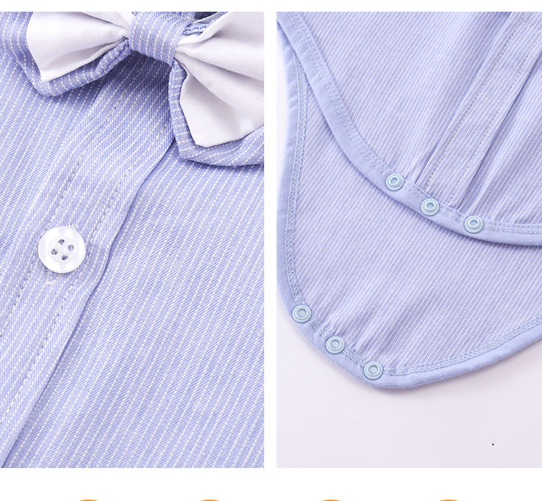 Kid Baby Boys Summer Short Sleeve Shorts Striped Gentleman Set 3 Pcs