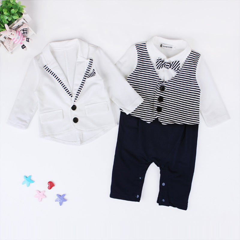 Baby Boy Suit Gentleman Tie Striped Long Sleeve 2 Pcs Sets