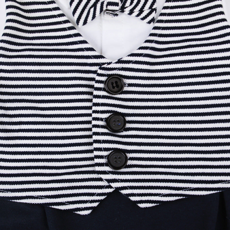 Baby Boy Suit Gentleman Tie Striped Long Sleeve 2 Pcs Sets
