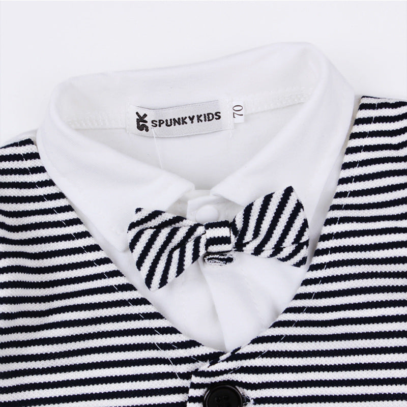 Baby Boy Suit Gentleman Tie Striped Long Sleeve 2 Pcs Sets