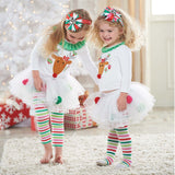 Kids Girl Christmas Moose Print Poncho Striped Suits 2 Pcs