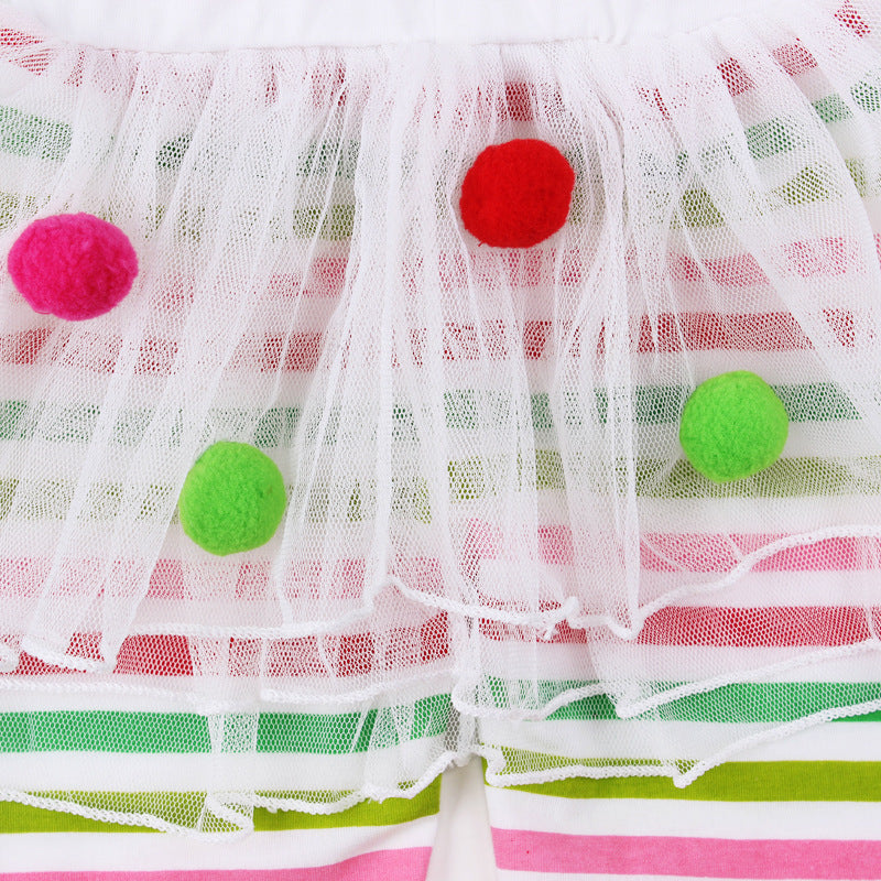 Kids Girl Christmas Moose Print Poncho Striped Suits 2 Pcs