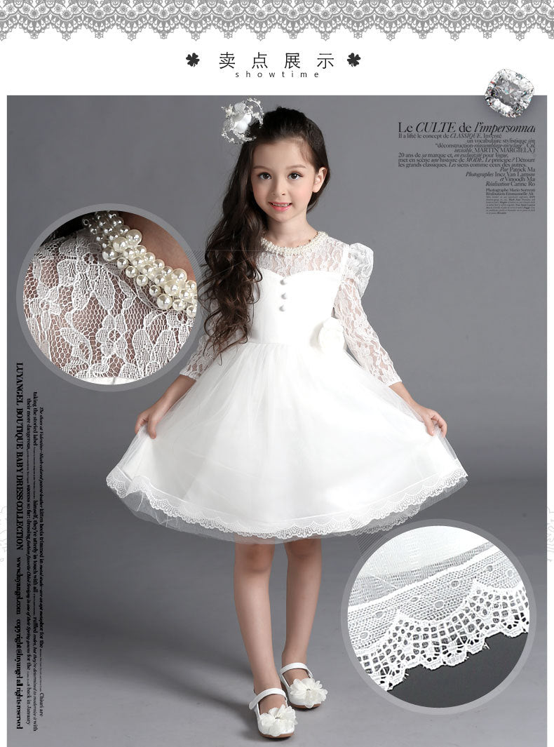 Kid Girl Princess Flower Performance Long Sleeve Wedding Dresses