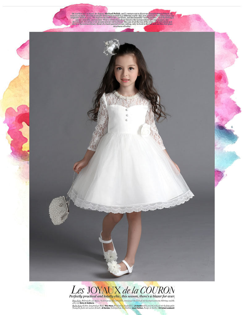 Kid Girl Princess Flower Performance Long Sleeve Wedding Dresses
