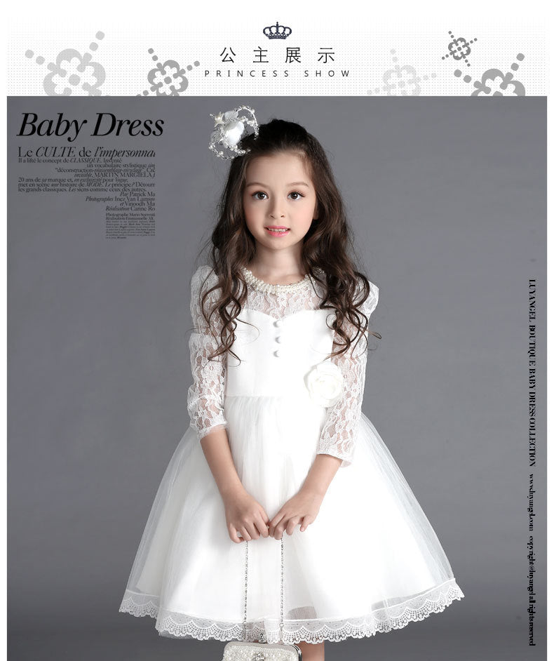 Kid Girl Princess Flower Performance Long Sleeve Wedding Dresses