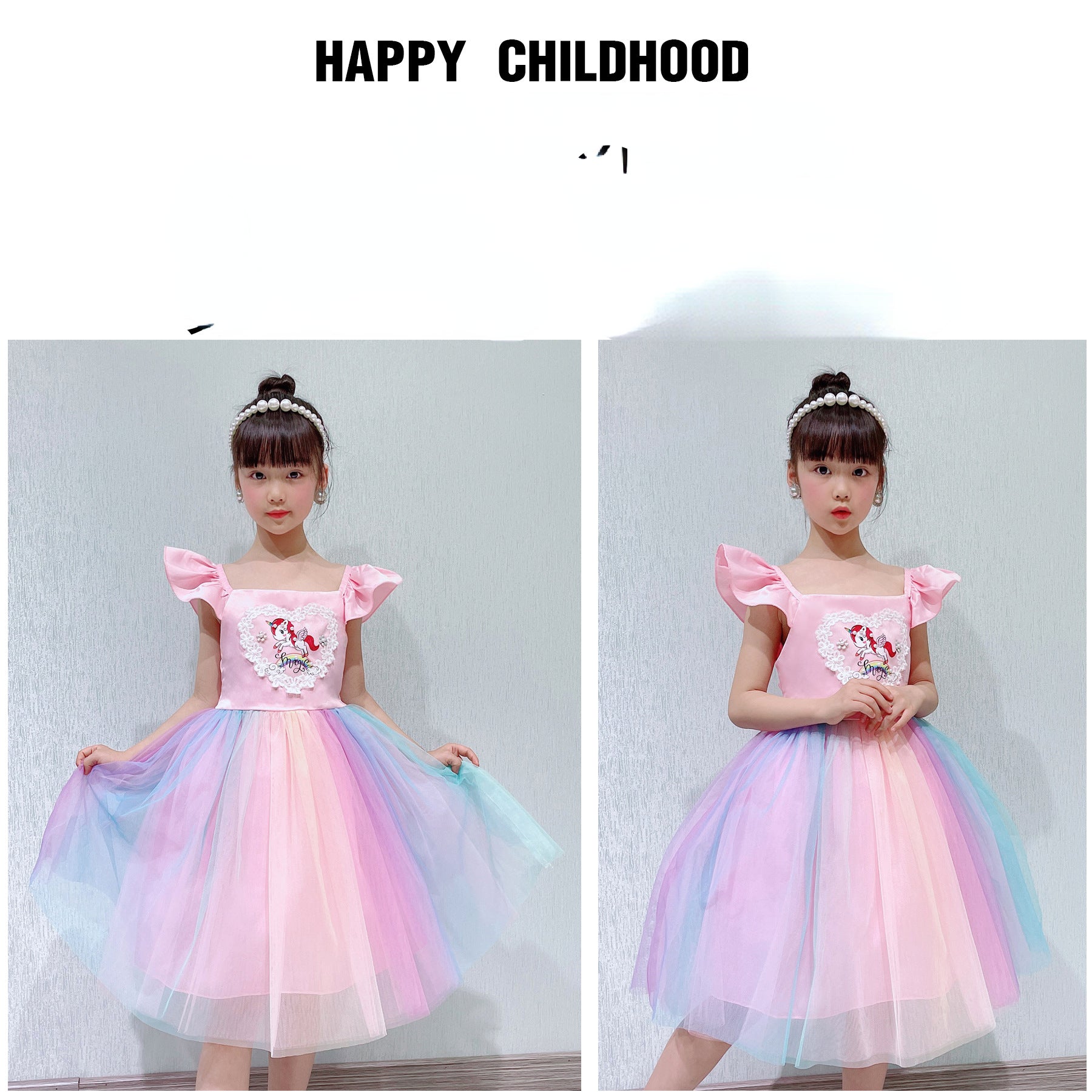 Kid Baby Girls Summer Unicorn Frozen Princess Elsa Rainbow Mesh Dresses