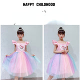 Kid Baby Girls Summer Unicorn Frozen Princess Elsa Rainbow Mesh Dresses