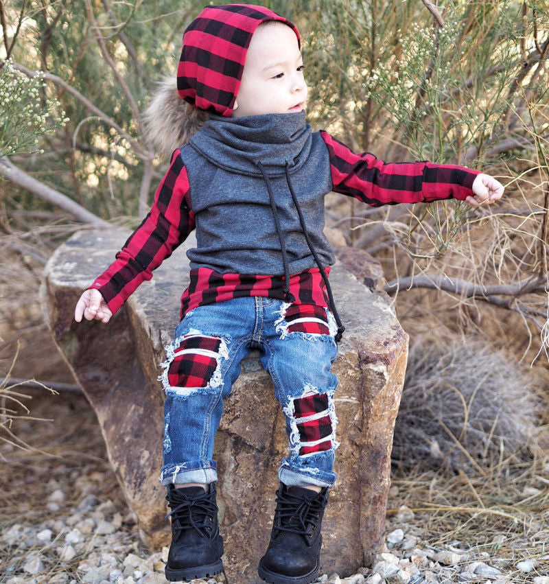 Kid Baby Boys /Girls Jeans Leggings Long Sleeve Sets 3 Pcs