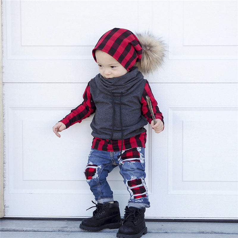 Kid Baby Boys /Girls Jeans Leggings Long Sleeve Sets 3 Pcs