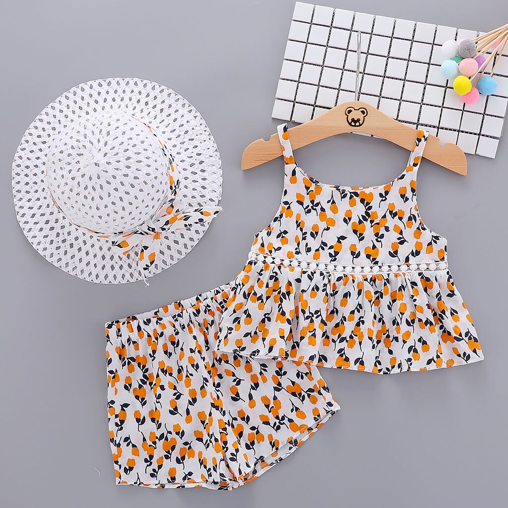 Infant Baby Girls Hollow Flowers Print Top Casual Short Pants 2Pcs - honeylives