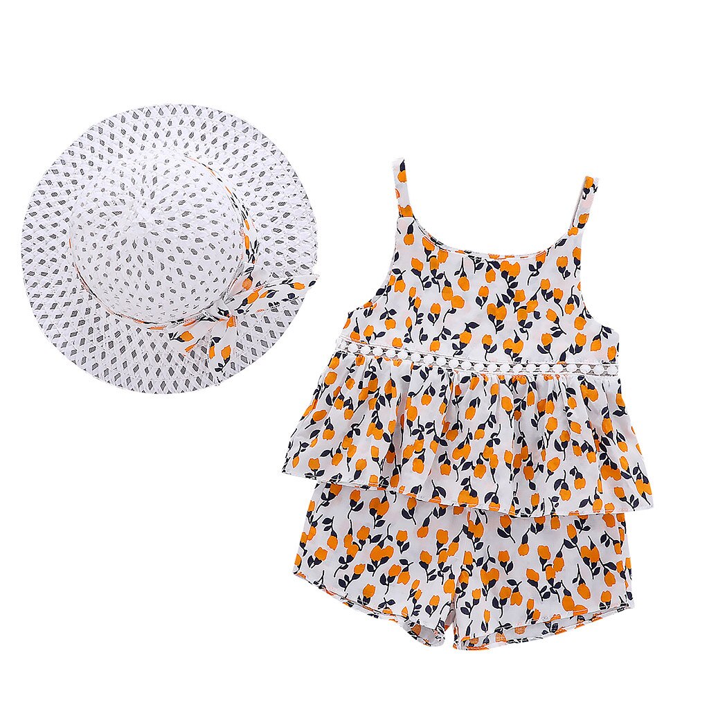 Infant Baby Girls Hollow Flowers Print Top Casual Short Pants 2Pcs - honeylives