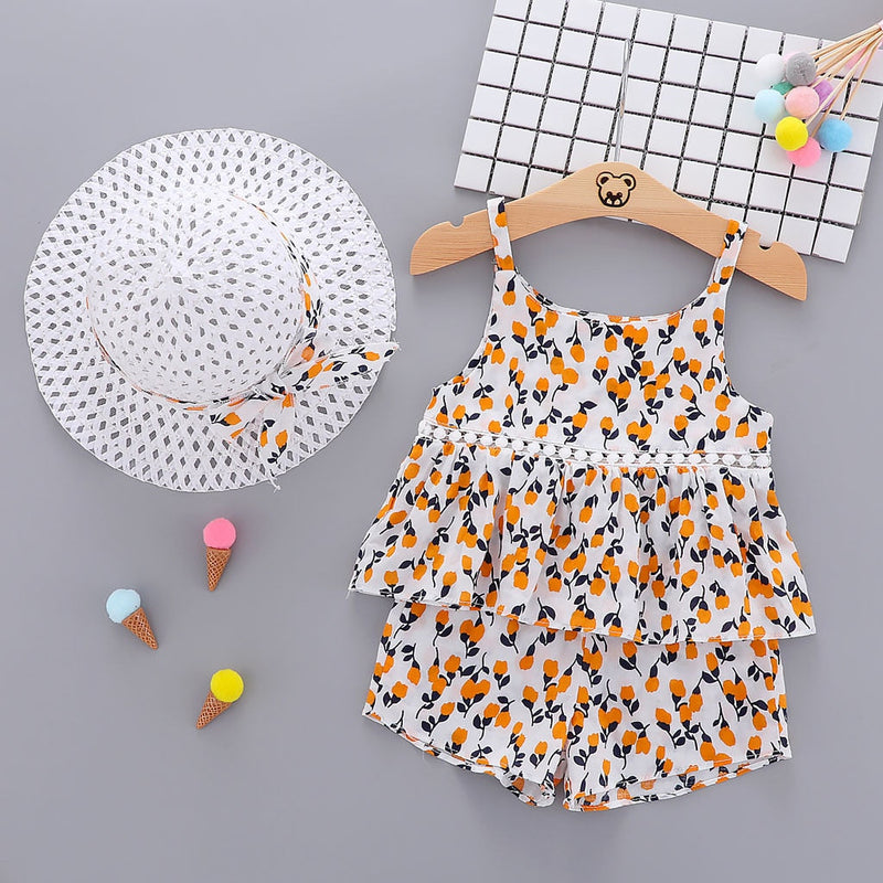 Infant Baby Girls Hollow Flowers Print Top Casual Short Pants 2Pcs - honeylives