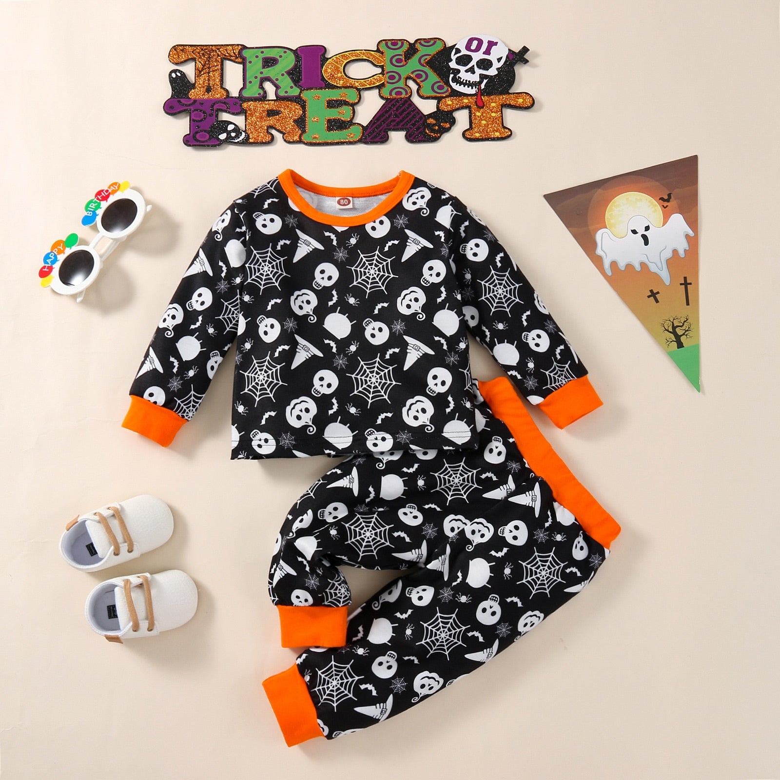18M-5Y Kids Baby Boy Girl Halloween Printed Long Sleeves Pajamas
