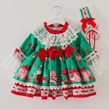 Spanish Girl Christmas Green Dress Party Frocks Lolita Fluffy Dresses 2 Pcs