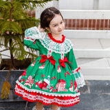 Spanish Girl Christmas Green Dress Party Frocks Lolita Fluffy Dresses 2 Pcs