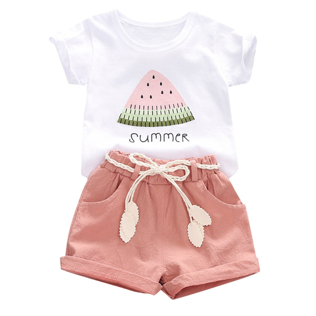 Toddler Baby Girls Short Sleeve T shirt+Shorts Outfits Kids Clothing Sets - honeylives