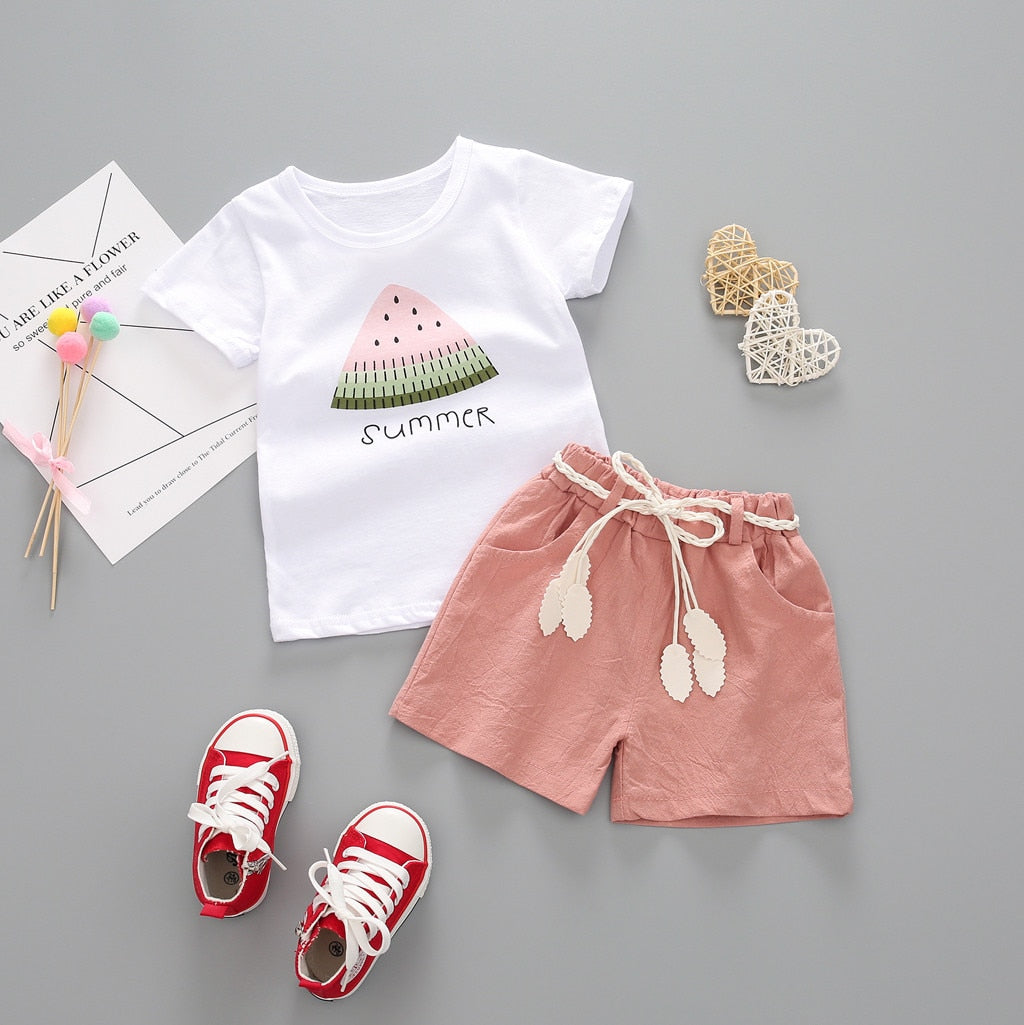 Toddler Baby Girls Short Sleeve T shirt+Shorts Outfits Kids Clothing Sets - honeylives
