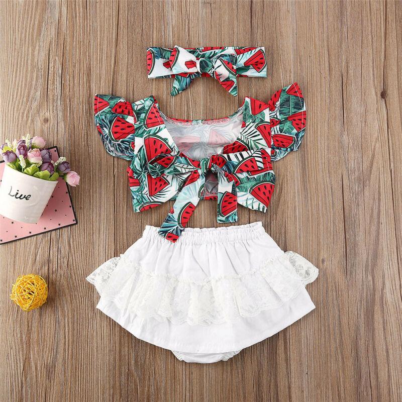 Baby Girls Summer Watermelon Tops White Shorts 3 Pcs Sets