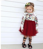 Girls Long Sleeve Flower Tulle Bow Christmas Flower Dresses