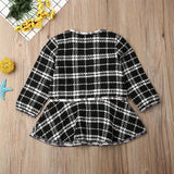 Toddler Baby Girl Long Sleeve Plaid Stitching Dress Set 2 Pcs