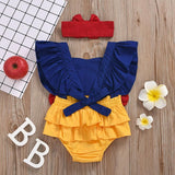 Baby Girl Fly Sleeve Patchwork Bowknot Ruffled Backless Romper 2 Pcs Sets
