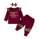 Baby Girl Letter Print Long Sleeve Ruffle Suits 3 Pcs Sets
