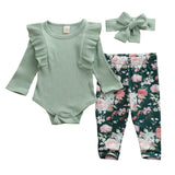 Baby Girl Knitting Ruffle Floral Valentine 3 Pcs Sets