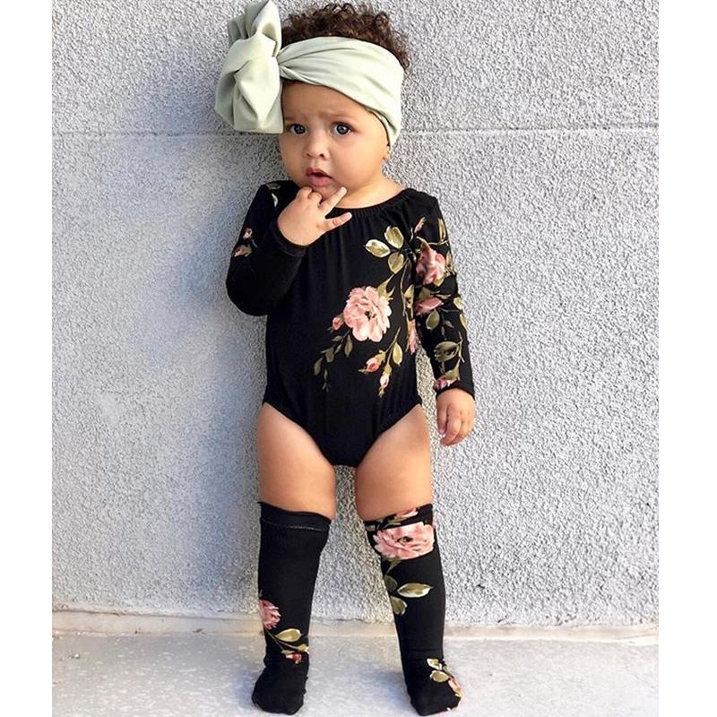 Baby Girl Long Sleeve Floral Romper Warm 2 Pcs Set