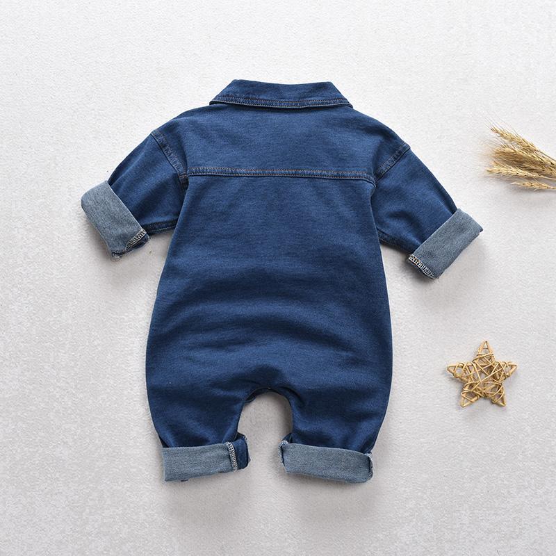 Baby Boy Girl Long Sleeve Denim Jumpsuit Oblique Romper