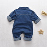 Baby Boy Girl Long Sleeve Denim Jumpsuit Oblique Romper