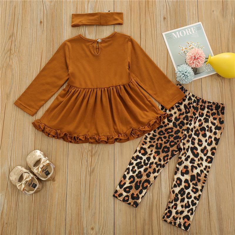 Toddler Baby Girl Long Sleeve Ruffle Leopard Suits 3 Pcs Sets